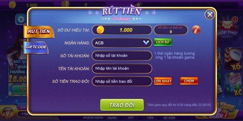 Rút tiền cổng game V99