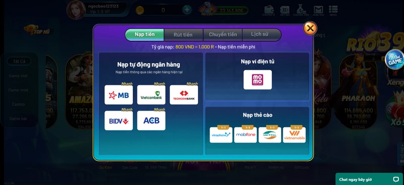 Nạp tiền vào cổng trò chơi dễ dàng chỉ cần vài thao tác cơ bản 