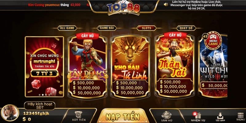 Đa dạng thể loại game trả thưởng cao tại Top88